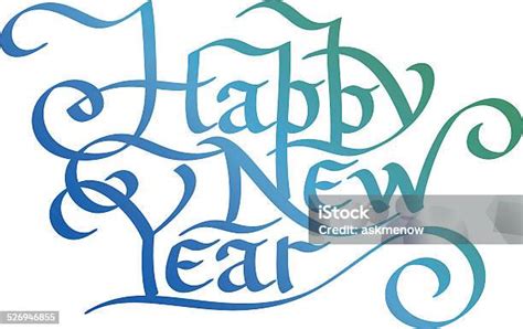 Happy New Year Calligraphy Stock Illustration - Download Image Now - Blue, Calligraphy ...