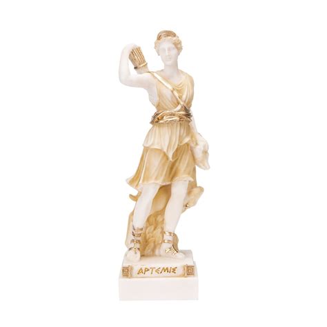 Goddess Artemis Diana Greek Statue Nature Moon Gold Tone Alabaster 8.66 ...