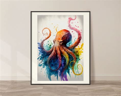 Octopus Watercolor Art Print, Octopus Painting Wall Art Decor, Original ...