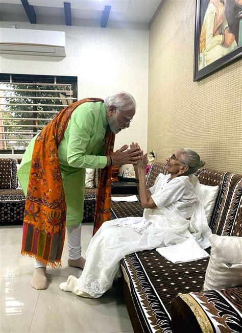 Prime Minister Narendra Modi meets his mother Heeraben Modi at her residence