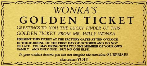 WILLY WONKA GOLDEN TICKET - Gold SIGN WALL | Grelly UK