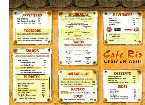 Cafe Rio Printable Menu