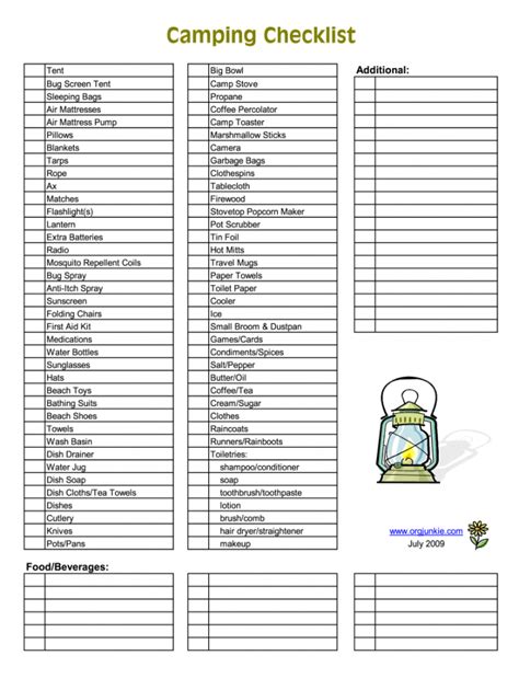 Printable Camping List Checklist