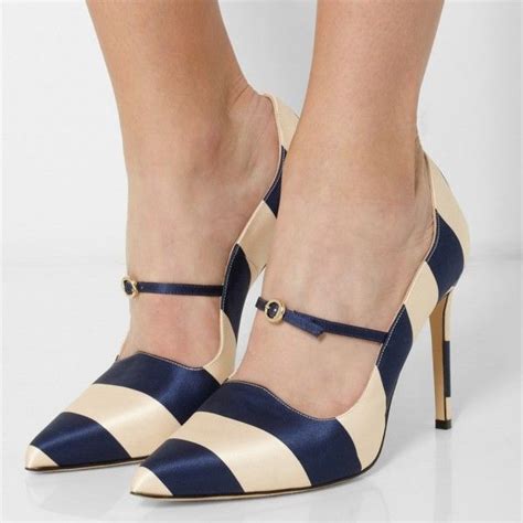 Navy and Beige Stripes 3 Inch Heels Stiletto Heel Pumps image 1 Office Heels, Work Heels, Pumps ...