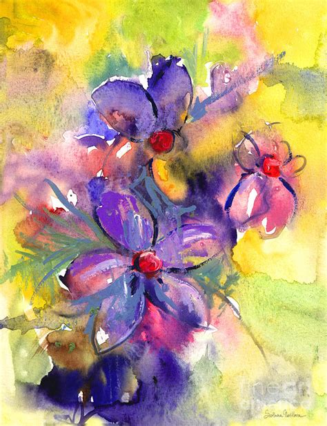 abstract Flower botanical watercolor painting print Painting by Svetlana Novikova