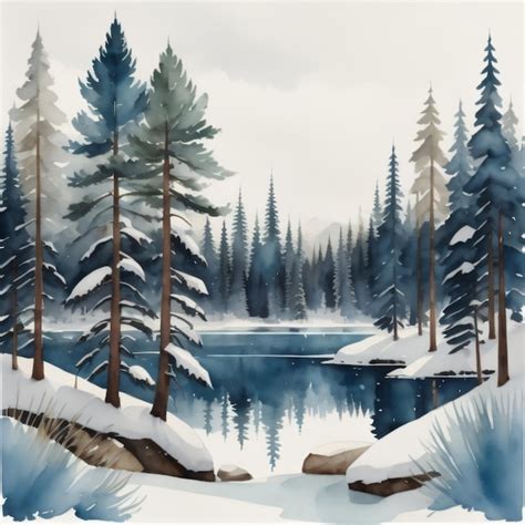 Premium Photo | A watercolor painting of a forest with trees and snow.