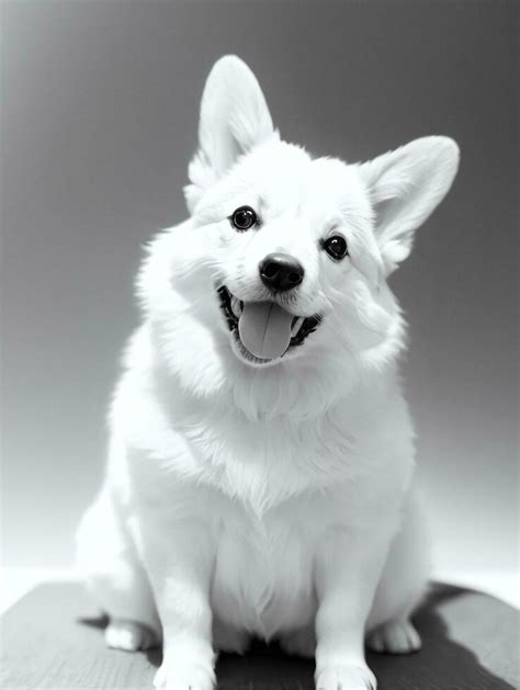 Happy Pembroke Welsh Corgi Dog Black and White Monochrome Photo in ...