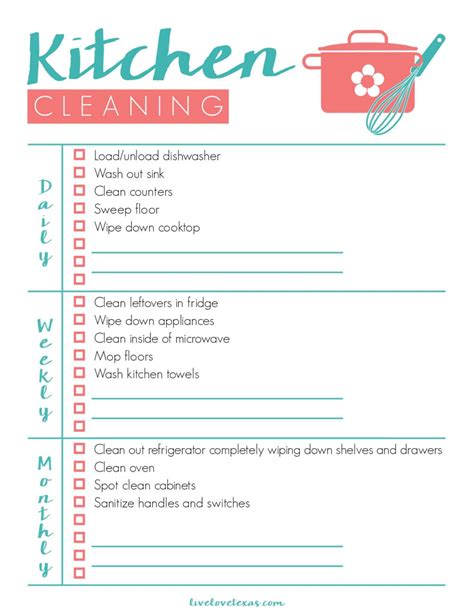 Free Kitchen Cleaning Checklist Printable {Daily, Weekly, Monthly}