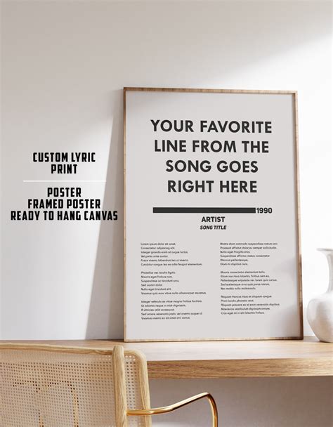 Lyric Poster Lyric Wall Art Song Print Custom Music Poster Personalised Anniversary Gift Neutral ...