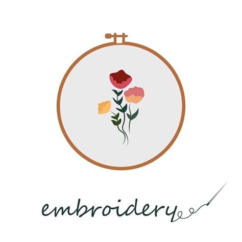 Premium Vector | Embroidering flowers in embroidery hoop in a flat ...