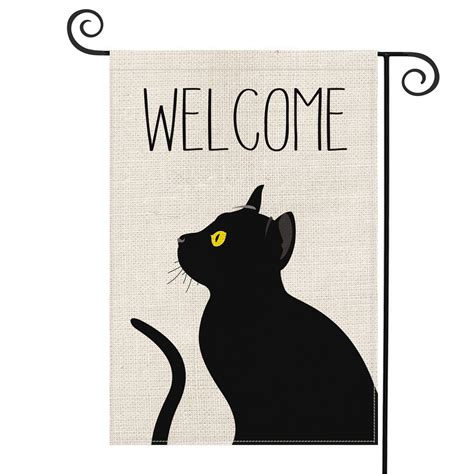 AVOIN Black Cat Welcome Garden Flag Vertical Double Sized, Pet Lovers Halloween Burlap Yard ...