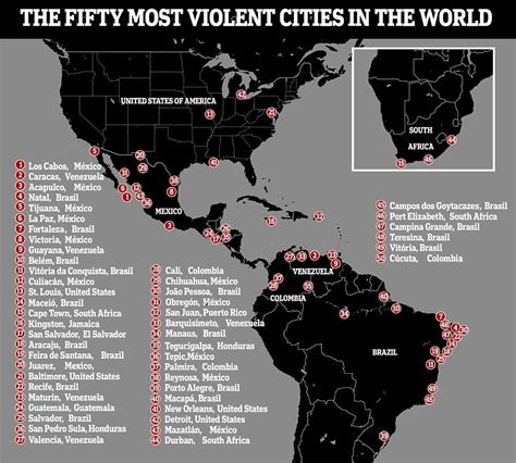 50 Most dangerous cities in the world : r/MapPorn