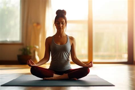 Premium AI Image | A woman practicing yoga in a room with a window ...