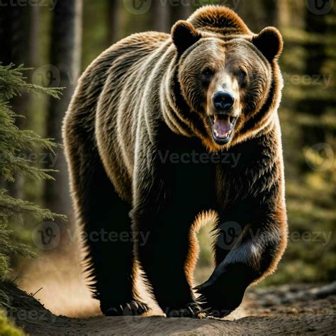 photo of big angry grizzly bear running in the jungle, generative AI ...