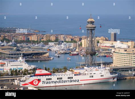 Aerial view of Barcelona city and port with yachts Stock Photo - Alamy