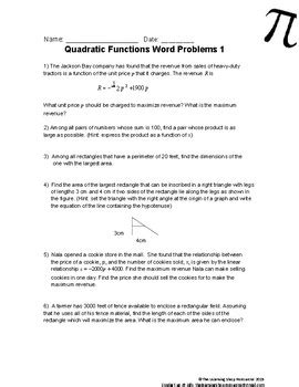 Algebra -- Solving Quadratic Equations - Word Problems | TpT