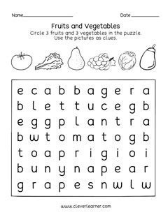 Free Preschool Worksheets on Fruits and Vegetables