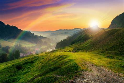 mountains, Trees, Meadow, Sun, Rays, Nature, Mountains, Trees, Lawn, Sun, Nature Wallpapers HD ...