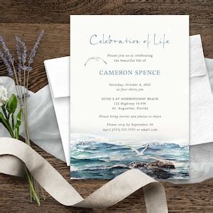 Beach Celebration of Life Invitation Template, Memorial Service ...