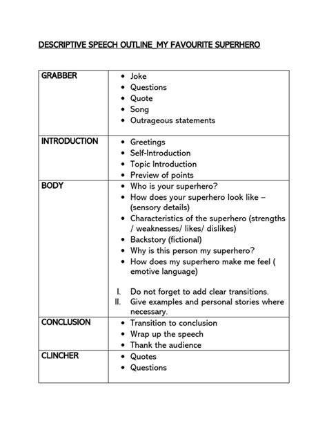 DESCRIPTIVE SPEECH OUTLINE_NOTES | PDF