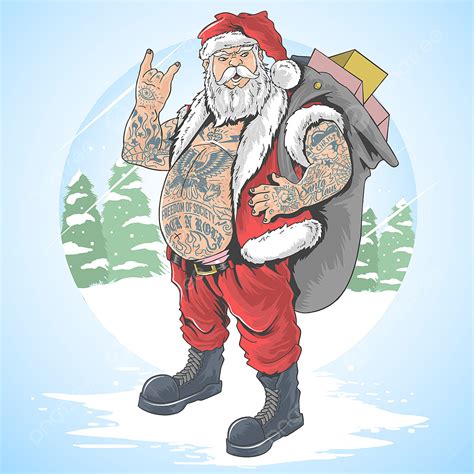 Rock N Roll Vector Art PNG, Christmas Santa Claus Full Tattoo Rock N ...