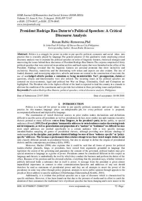 (PDF) President Rodrigo Roa Duterte's Political Speeches: A Critical ...