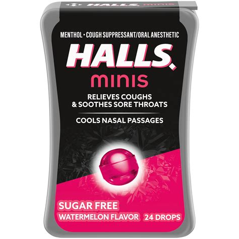 HALLS Minis Watermelon Flavor Sugar Free Cough Drops, 24 Drops ...