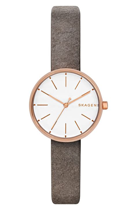 Skagen Signatur Leather Strap Watch, 30mm | Nordstrom