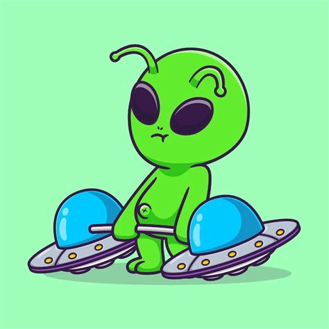 Free Vector | Cute Alien Lifting Ufo Barbell Cartoon Vector Icon Illustration Science Sport Icon ...