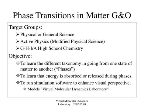 PPT - Phase Transitions in Matter G&O PowerPoint Presentation, free ...