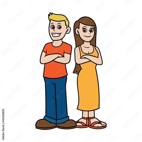 Cartoon Man and Woman Standing Back to Back Vector Illustration Stock ...