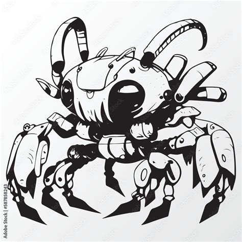 Cartoon crab robot character sketch in anime style Stock Vector | Adobe Stock