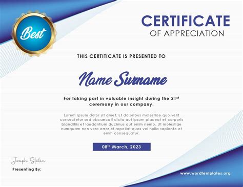 Free Printable Certificate Of Appreciation Templates