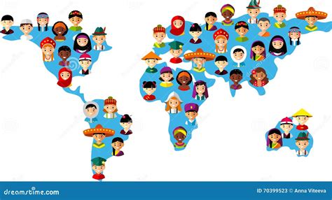 Vector Illustration Multicultural National Children on Map Earth Stock ...