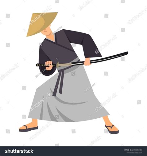 Samurai Character Straw Hat Vector Illustration Stock Vector (Royalty Free) 2190167487 ...