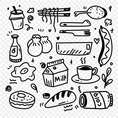 可愛線條塗鴉美食飲品食物畫, 飲品, 甜品, 食物素材圖案，PSD和PNG圖片免費下載