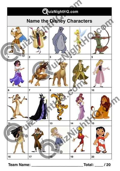 Disney Movie Characters Trivia Pack 001 – QuizNightHQ