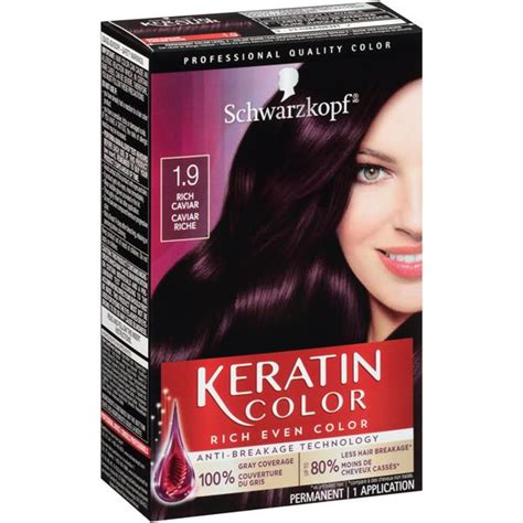 Schwarzkopf Keratin Color Intense Caring Color 1.9 Rich Caviar Hair Color Kit with K-Bond-Plex ...