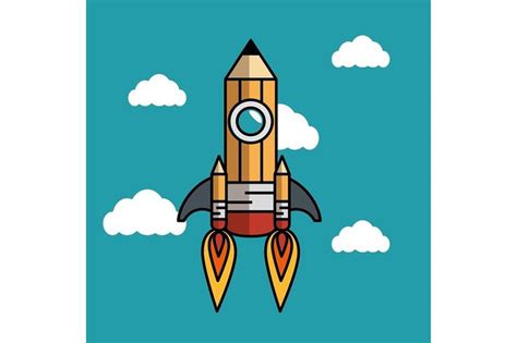 Rocket Pencil Flying Icon | Color Design Inspiration