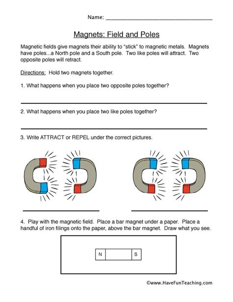 Fields and Poles Magnets Worksheet | Kindergarten worksheets, Have fun ...