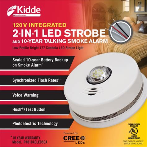 Smoke Alarm & LED Strobe 2-In-1 w / Voice & 10 Year Battery