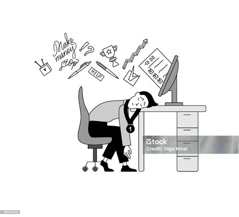 Fatigue Employee In Office Doodle Illustration Scene Stock Illustration ...