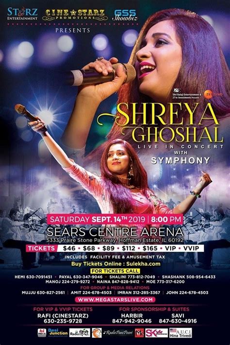 Shreya Ghoshal Live In Concert Chicago Symphony Tickets Conformation sent with email (ALL SEATS ...