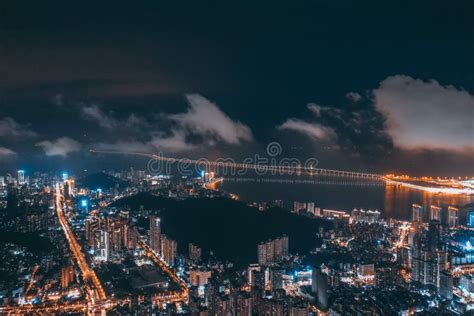 Aerial Photo of Hong Kong-zhuhai-macao Bridge at Night Stock Photo ...