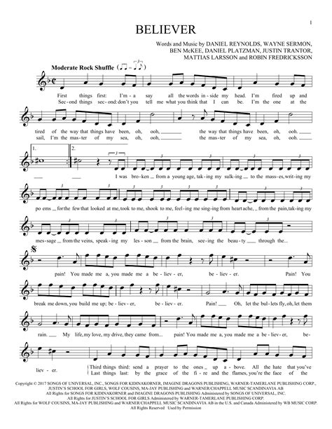 Imagine Dragons "Believer" Sheet Music Notes | Download Printable PDF Score 125241