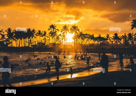 Waikiki beach sunset Hawaii Stock Photo - Alamy