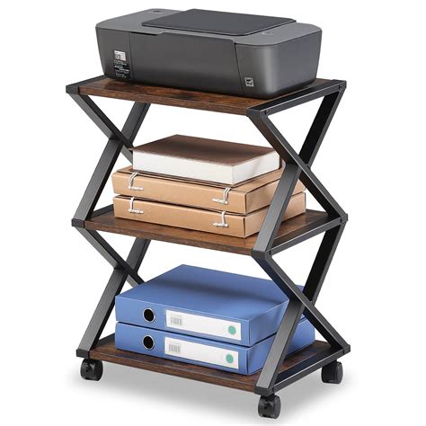 FITUEYES Mobile Printer Stand 3 Tiers Wood/Metal Desk Organizer Storage ...