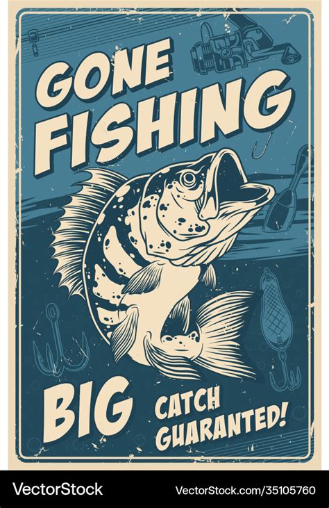 Fishing vintage monochrome poster Royalty Free Vector Image