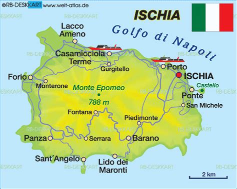 Map of Ischia Island on the Gulf of Naples, Italy | Napoli, San michele