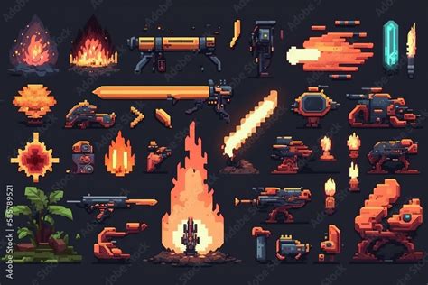 2d pixel weapons set Stock Illustration | Adobe Stock